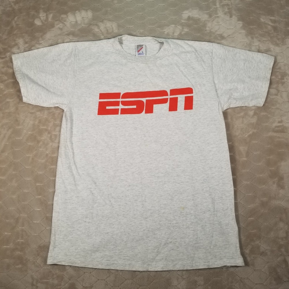 VTG 90s ESPN Logo Short Sleeve Shirt JERZEES Sz Large Good Shape See Pics